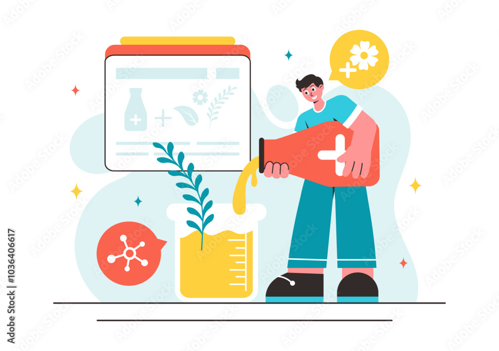 Vector Illustration of Alternative Medicine or Herbal Healing with Energy Therapies, Featuring Ginseng Root, Essential Oils, and Seeds in a Background Vector Illustration of Alternative Medicine or Herbal Healing with Energy Therapies, Featuring Ginseng Root, Essential Oils, and Seeds in a Background