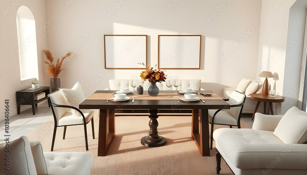 Poster frame mock up in modern home living room interior with white sofa and coffee table with decor, 3d render Poster frame mock up in modern home living room interior with white sofa and coffee table with decor, 3d render