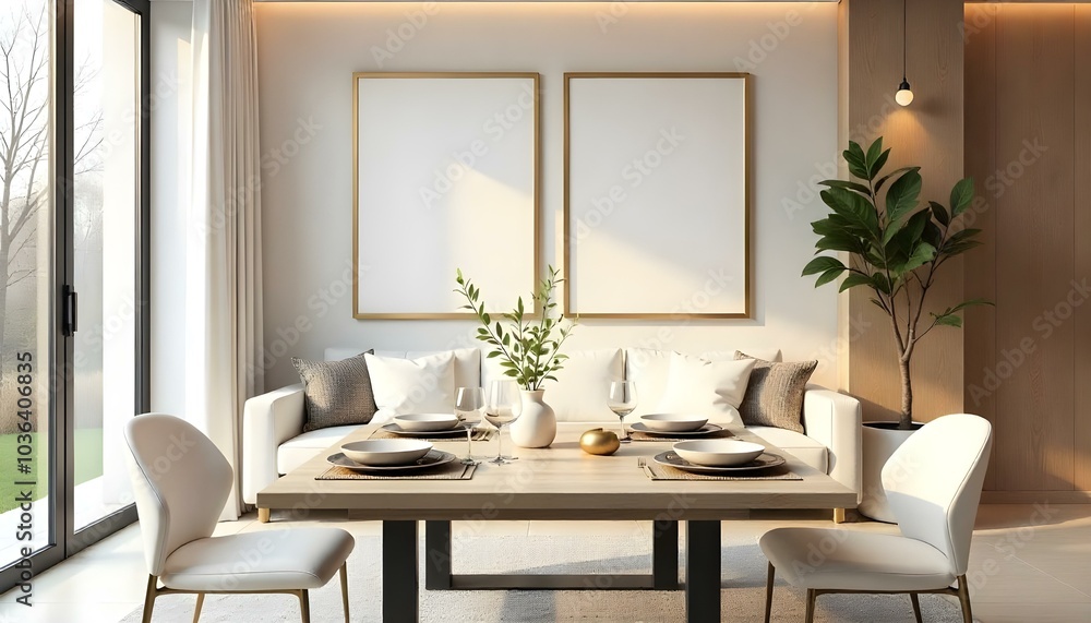 Poster frame mock up in modern home living room interior with white sofa and coffee table with decor, 3d render Poster frame mock up in modern home living room interior with white sofa and coffee table with decor, 3d render