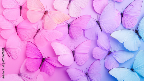 Wallpaper Mural Colorful butterflies in shades of pink and blue create vibrant and enchanting background, evoking sense of beauty and tranquility. delicate wings of butterflies add whimsical touch to overall Torontodigital.ca