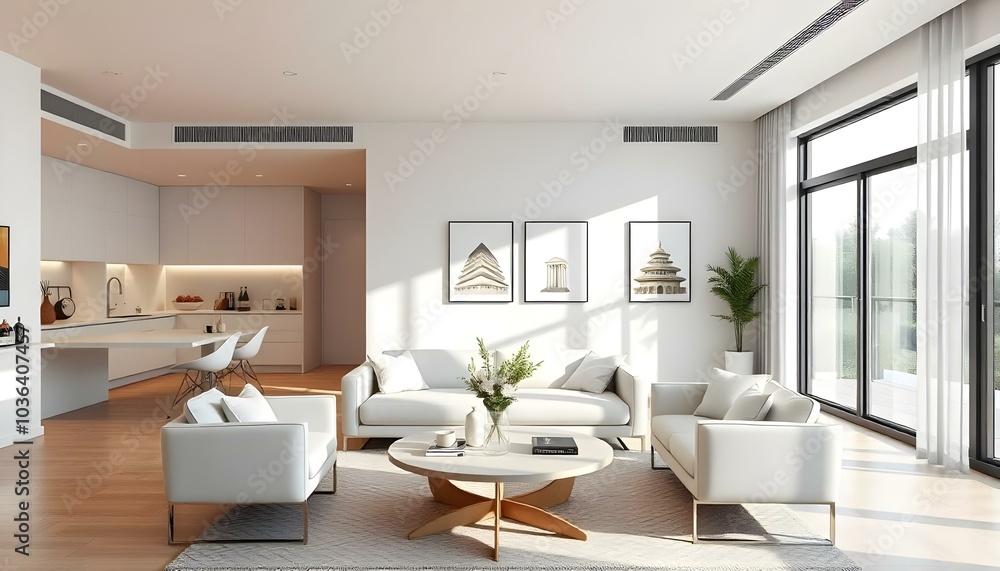 Poster frame mock up in modern home living room interior with white sofa and coffee table with decor, 3d render Poster frame mock up in modern home living room interior with white sofa and coffee table with decor, 3d render