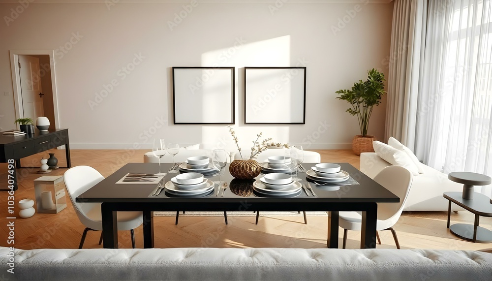 Poster frame mock up in modern home living room interior with white sofa and coffee table with decor, 3d render Poster frame mock up in modern home living room interior with white sofa and coffee table with decor, 3d render