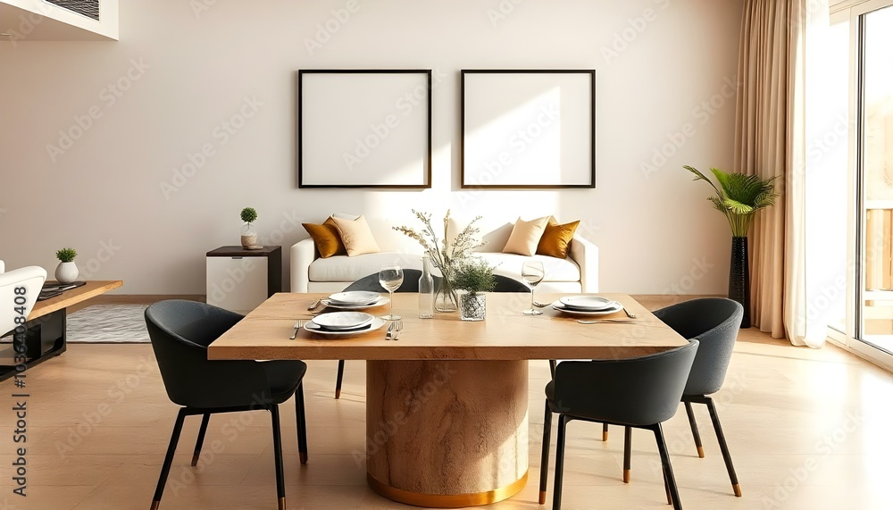 Poster frame mock up in modern home living room interior with white sofa and coffee table with decor, 3d render Poster frame mock up in modern home living room interior with white sofa and coffee table with decor, 3d render