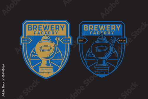brewing machine with tank boiling, filtration, distillery retro badge logo design for beer, crafting, brewer. tube and copper production beer emblem logo collection for brewery factory and industry