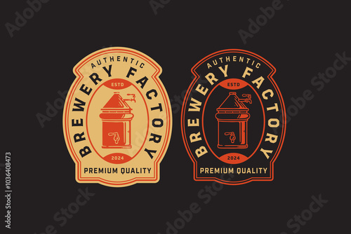 brewing machine with tank filtration, boiling, distillery retro badge logo design for beer, crafting, brewer. tube and copper production beer emblem logo collection for brewery factory and industry