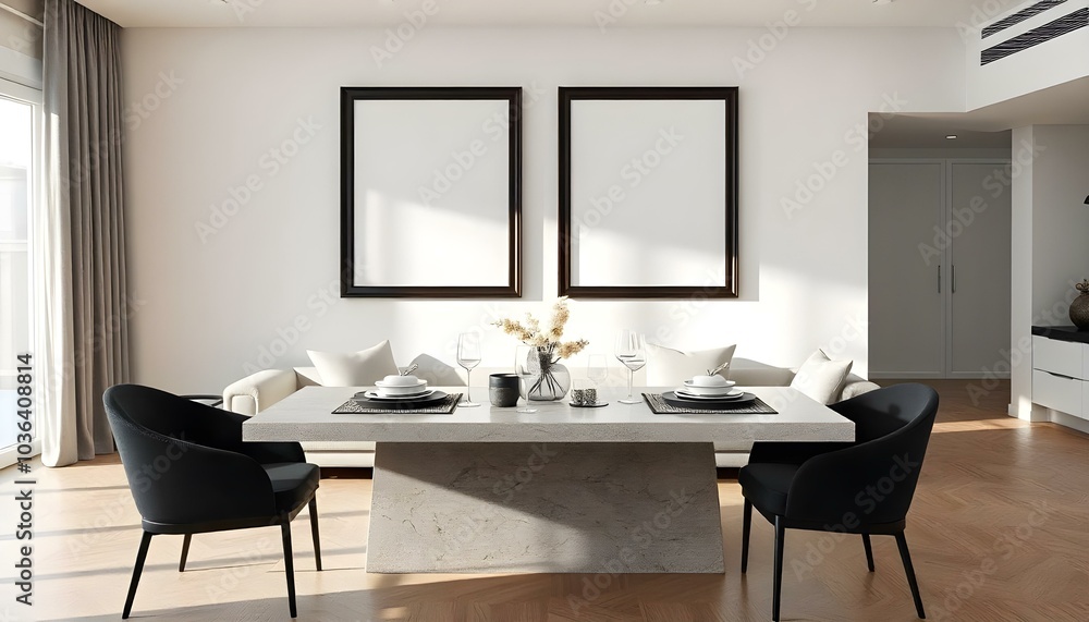 Poster frame mock up in modern home living room interior with white sofa and coffee table with decor, 3d render Poster frame mock up in modern home living room interior with white sofa and coffee table with decor, 3d render