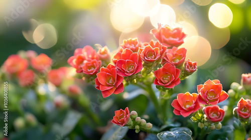 Wallpaper Mural A close-up of bright red kalanchoe flowers blooming in the warm sunlight. Torontodigital.ca