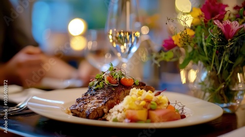 A person calmly digesting a meal at a restaurant, showcasing relaxation and enjoyment of food photo