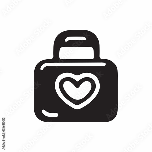 Hand-drawn red bag with a key on a white background 