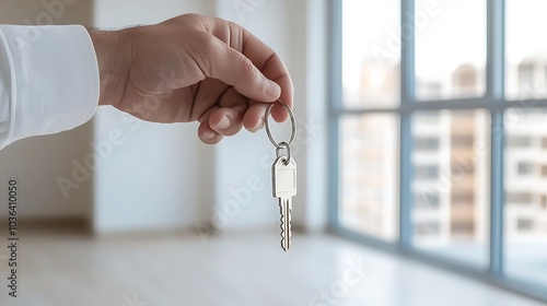 Hand holding key to new home symbolizing real estate opportunities and fresh beginnings in modern living spaces