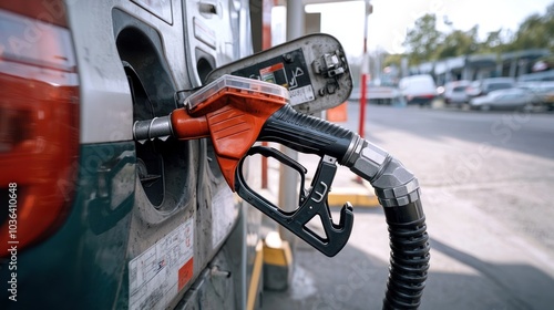 A diesel fuel pump at a gas station, highlighting energy consumption and transportation