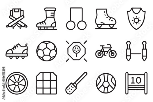 Soccer, sword, roller skate related editable icon set isolated flat vector illustration white background.