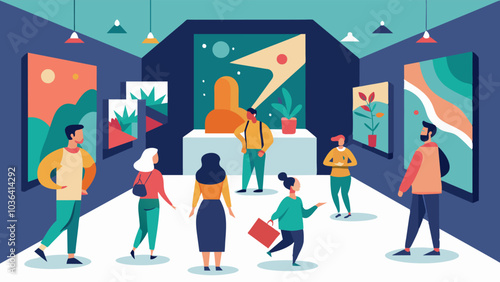 The ambiance of the gallery is alive with excitement and inspiration as visitors marvel at the skill and creativity of the featured artists.. Vector illustration