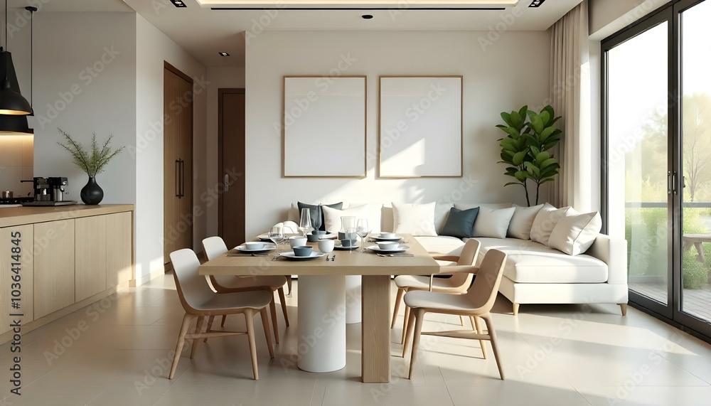 Poster frame mock up in modern home living room interior with white sofa and coffee table with decor, 3d render Poster frame mock up in modern home living room interior with white sofa and coffee table with decor, 3d render