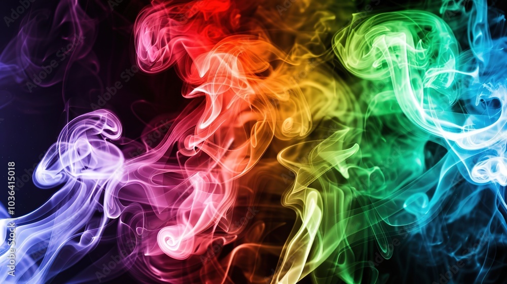 Fototapeta premium Dense multicolored smoke of red, purple and pink colors on a black isolated background. Background of smoke