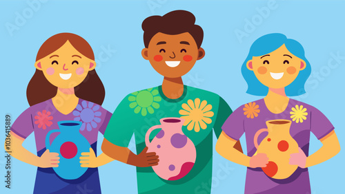 The joy and satisfaction on residents faces as they proudly display their finished products ranging from ceramic vases to tiedyed tshirts all created with their own hands at the. Vector illustration