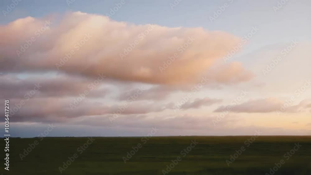 A dramatic sky with a large, fluffy cloud over a green field at sunset.
A dramatic sky with a large, fluffy cloud over a green field at sunset.