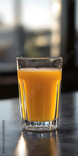 Suco de laranja recém-espremido em um copo vintage photo