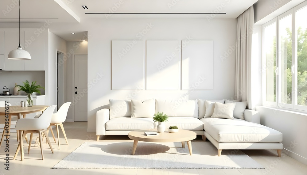 Poster frame mock up in modern home living room interior with white sofa and coffee table with decor, 3d render Poster frame mock up in modern home living room interior with white sofa and coffee table with decor, 3d render