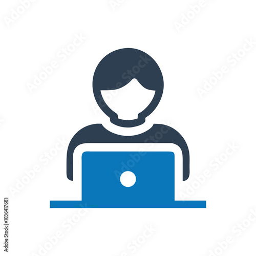 Person sitting at a computer icon on white background