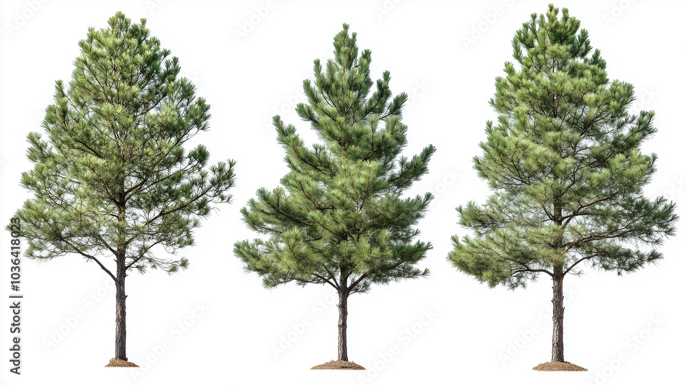 Fototapeta premium Set of loblolly pine tree isolated on a white background