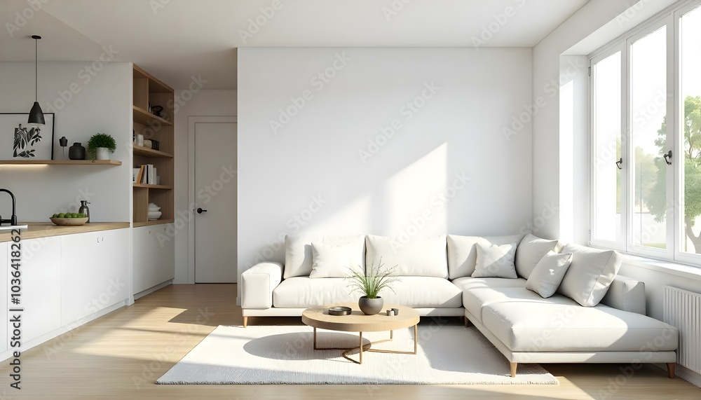 Poster frame mock up in modern home living room interior with white sofa and coffee table with decor, 3d render Poster frame mock up in modern home living room interior with white sofa and coffee table with decor, 3d render