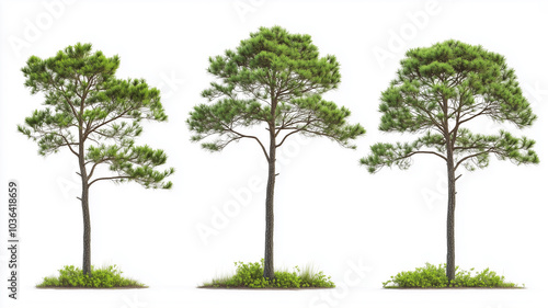 Set of loblolly pine tree isolated on a white background