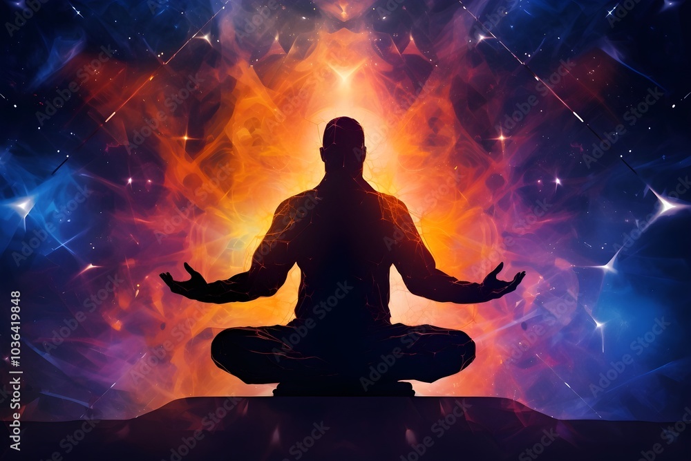 silhouette of person meditating in lotus position. silhouette of person meditating in lotus position.