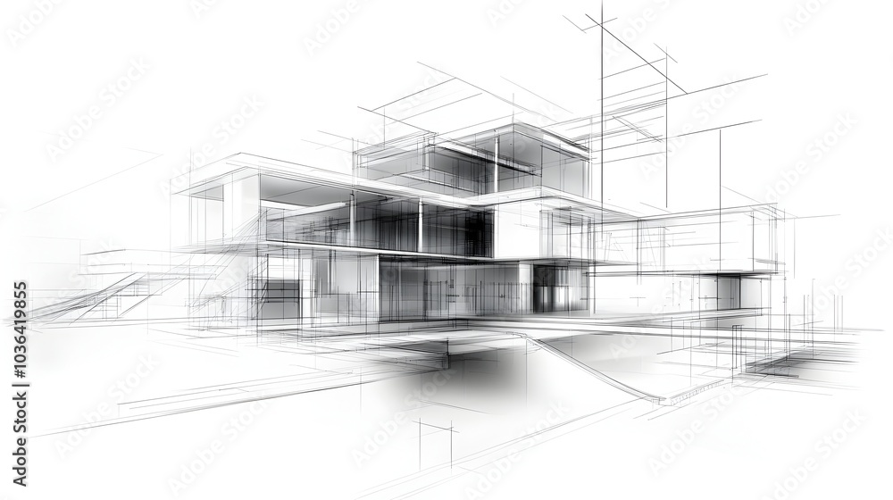 Innovative architectural rendering depicting a modern minimalist building design with clean lines geometric patterns and a sleek futuristic aesthetic Innovative architectural rendering depicting a modern minimalist building design with clean lines geometric patterns and a sleek futuristic aesthetic