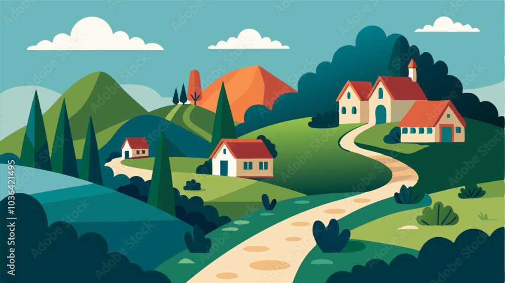 Fototapeta premium Tucked away at the end of a long winding path this secluded hamlet offers its residents a private and peaceful existence.