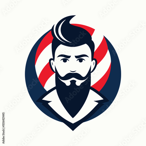 Stylish barber shop logo featuring a dashing man with a beard and mustache vector