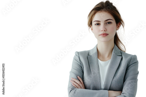 Business woman posing in coworking space isolated on transparent and white background.PNG image