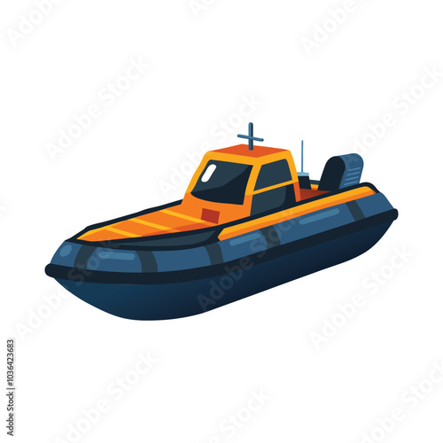 Rigid Inflatable Boat Specialized Transport isolated flat vector illustration on white background.