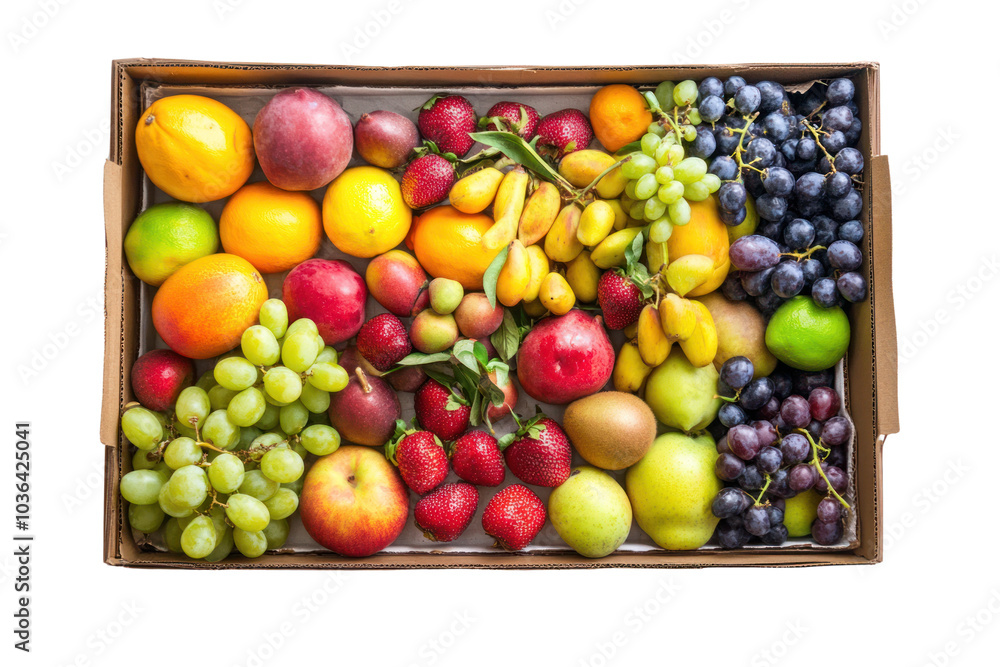 Various fresh fruits on wooden box isolated on white background. Various fresh fruits on wooden box isolated on white background.
