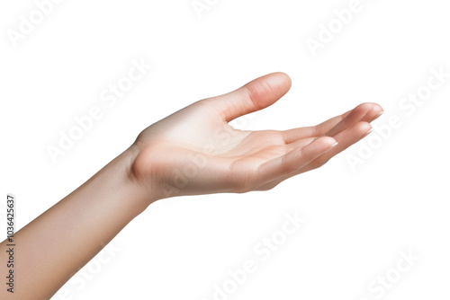 Hand holding a small object isolated on transparent and white background.PNG image 