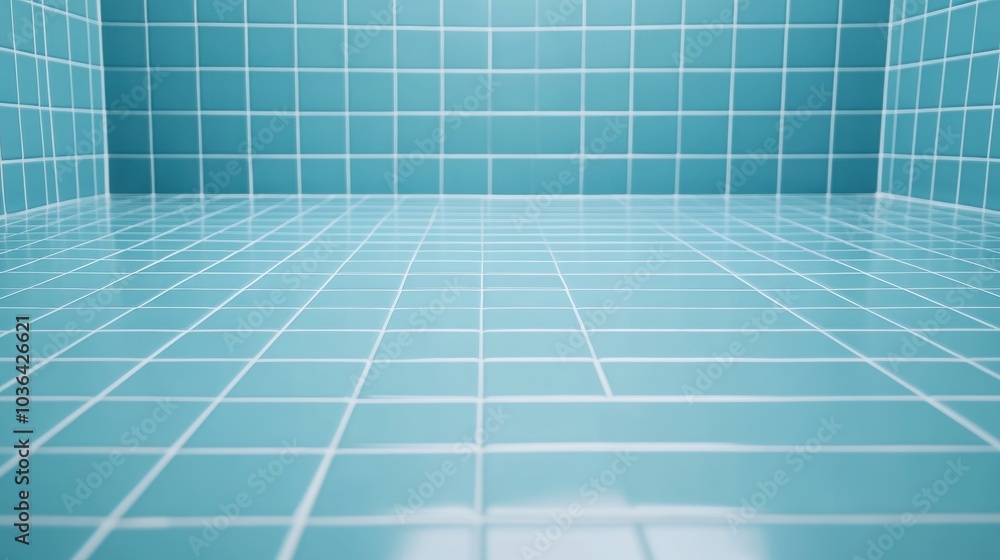 Obraz premium Bright Aqua Tiled Surface in a Bathroom Setting