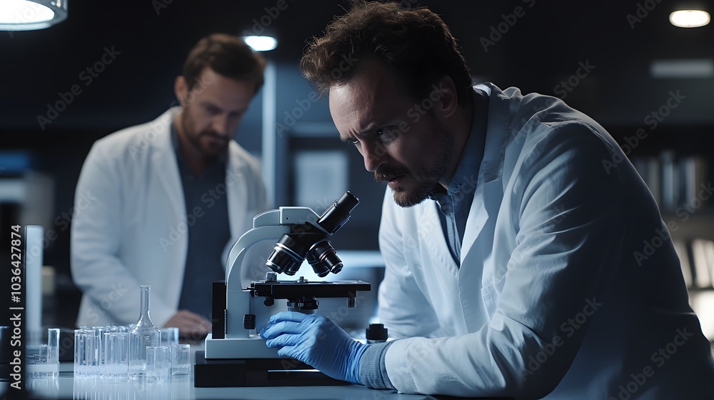 A Scientist Using a Microscope in a Laboratory A Scientist Using a Microscope in a Laboratory