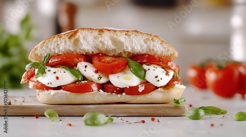 Delicious caprese sandwich with fresh tomatoes mozzarella and basil perfect for a healthy lunch or snack
