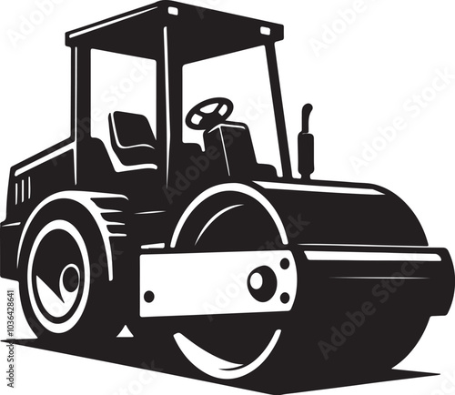 road roller silhouette design vector art illustration.