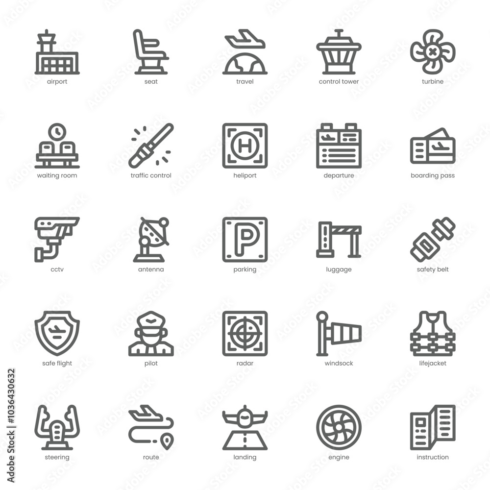 Airport icon pack for your website, mobile, presentation, and logo design. Airport icon outline design. Vector graphics illustration and editable stroke. Airport icon pack for your website, mobile, presentation, and logo design. Airport icon outline design. Vector graphics illustration and editable stroke.