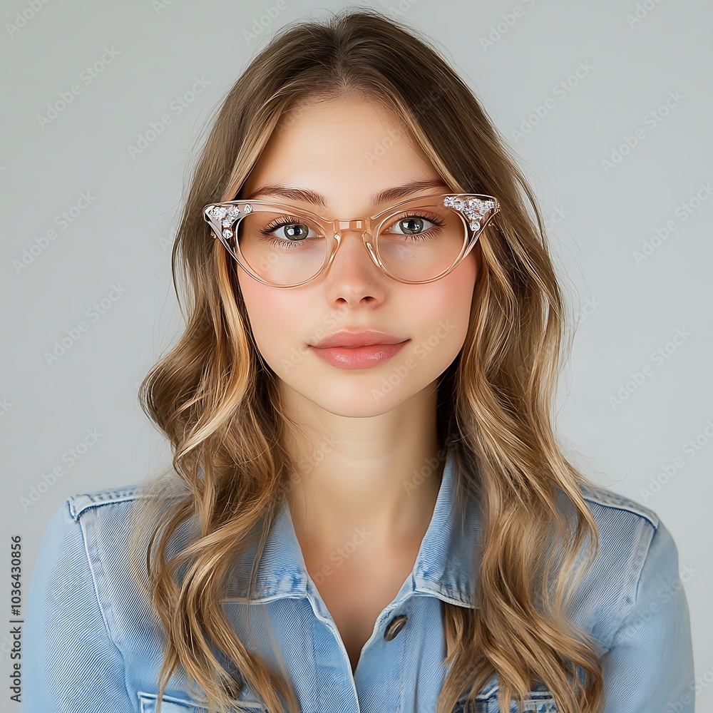 Young Woman Wearing Stylish Cat Eye Glasses. Young Woman Wearing Stylish Cat Eye Glasses.