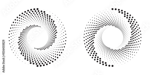 Halftone circular frame logo set. Circle dots isolated on the white background. Fabric design element. Halftone circle dots texture. Vector design element for various purposes.