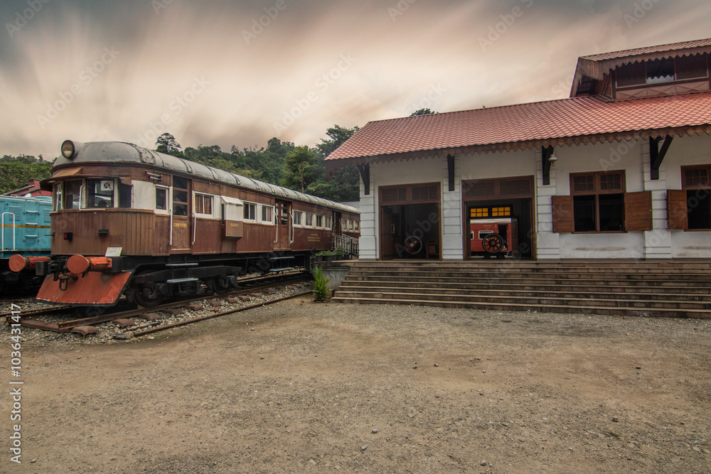 Railway Museum in the Fertile Highlands in the Subtropical Climate. Dismantled historical trains of the famous highland railway in Kandy, Nuwara Eliya, Sri Lanka, Asia Railway Museum in the Fertile Highlands in the Subtropical Climate. Dismantled historical trains of the famous highland railway in Kandy, Nuwara Eliya, Sri Lanka, Asia