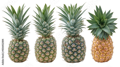 set of pineapple isolated on transparent background. 