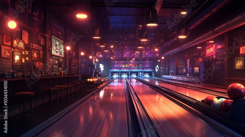 Illuminated Bowling Alley Corridor