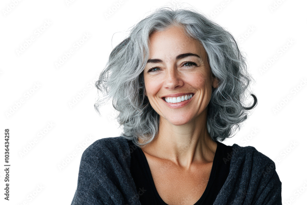 Mature woman with gray hair smiling isolated on transparent background,PNG image. Mature woman with gray hair smiling isolated on transparent background,PNG image.