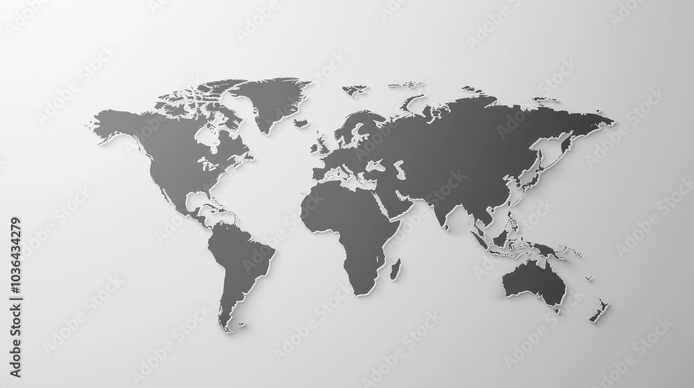 Simple gray world map with white outlines on a white background. Simple gray world map with white outlines on a white background.