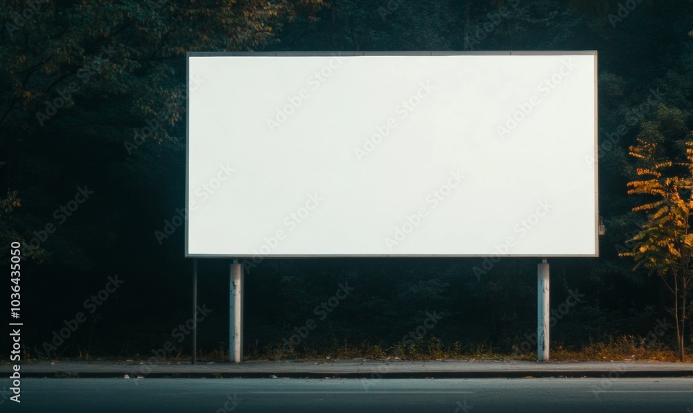 Blank Urban Billboard on Dark Empty Street with Halloween Themed Background Ready for Advertisement Blank Urban Billboard on Dark Empty Street with Halloween Themed Background Ready for Advertisement