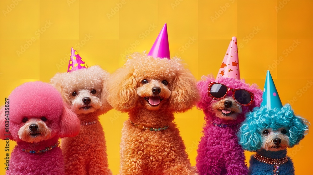 Creative Animal Concept: Poodle Dog Puppy in a Group of Friends Creative Animal Concept: Poodle Dog Puppy in a Group of Friends