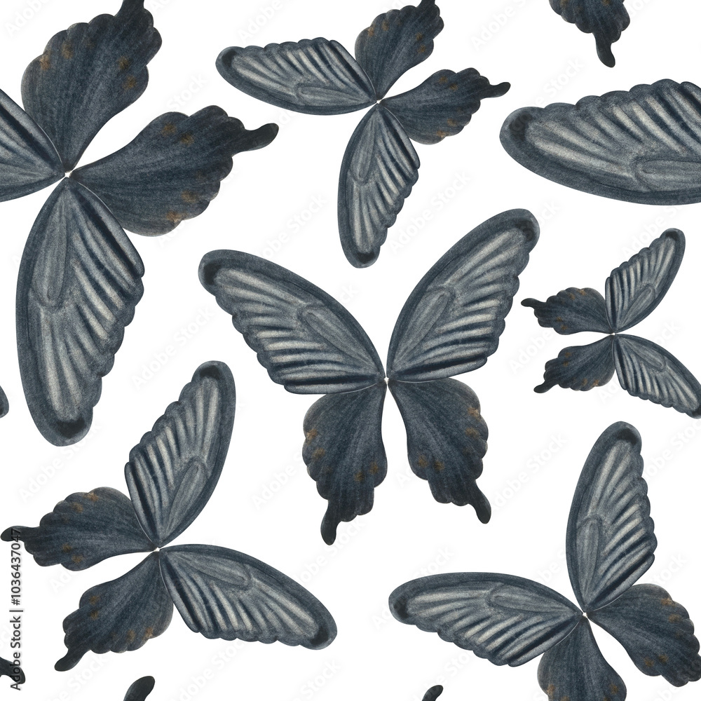 Black Swallowtail butterfly hand painted watercolor seamless pattern. High quality illustration perfect for scrapbooking, wrapping paper, scarfs, handbags, textile, stickers, cards decor and design Black Swallowtail butterfly hand painted watercolor seamless pattern. High quality illustration perfect for scrapbooking, wrapping paper, scarfs, handbags, textile, stickers, cards decor and design